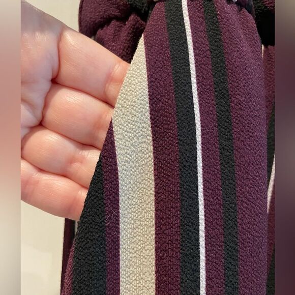 As U Wish V-Neck Tie Front Cropped Jumpsuit Purple Tan Stripe Size Large - Picture 4 of 10